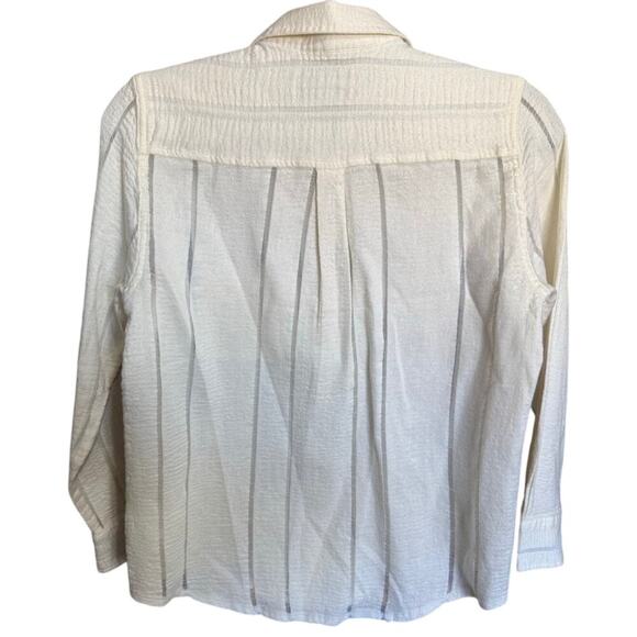 Solid And Striped Oxford Pocket Button Down Tunic Top Wool Silk Size Medium - Picture 6 of 11